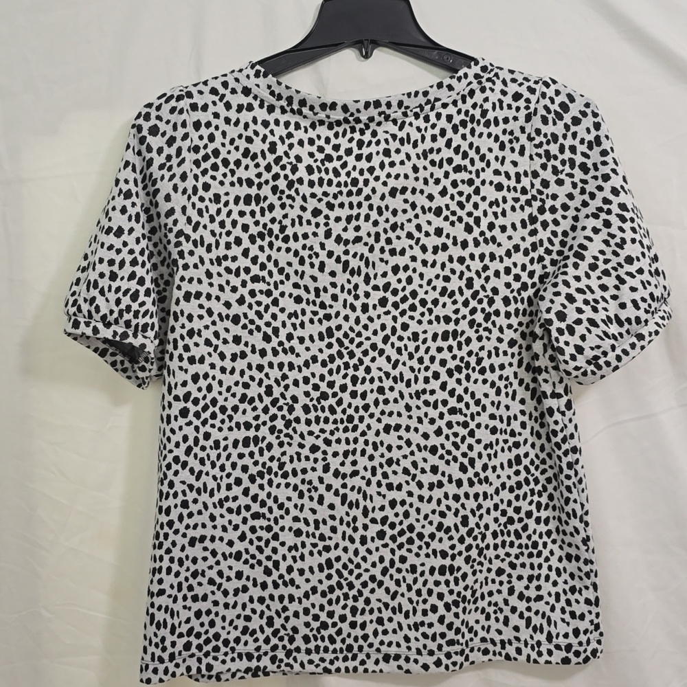 Loft Womens Large Black White Animal Print Short Sleeve Blouse - Picture 5 of 6